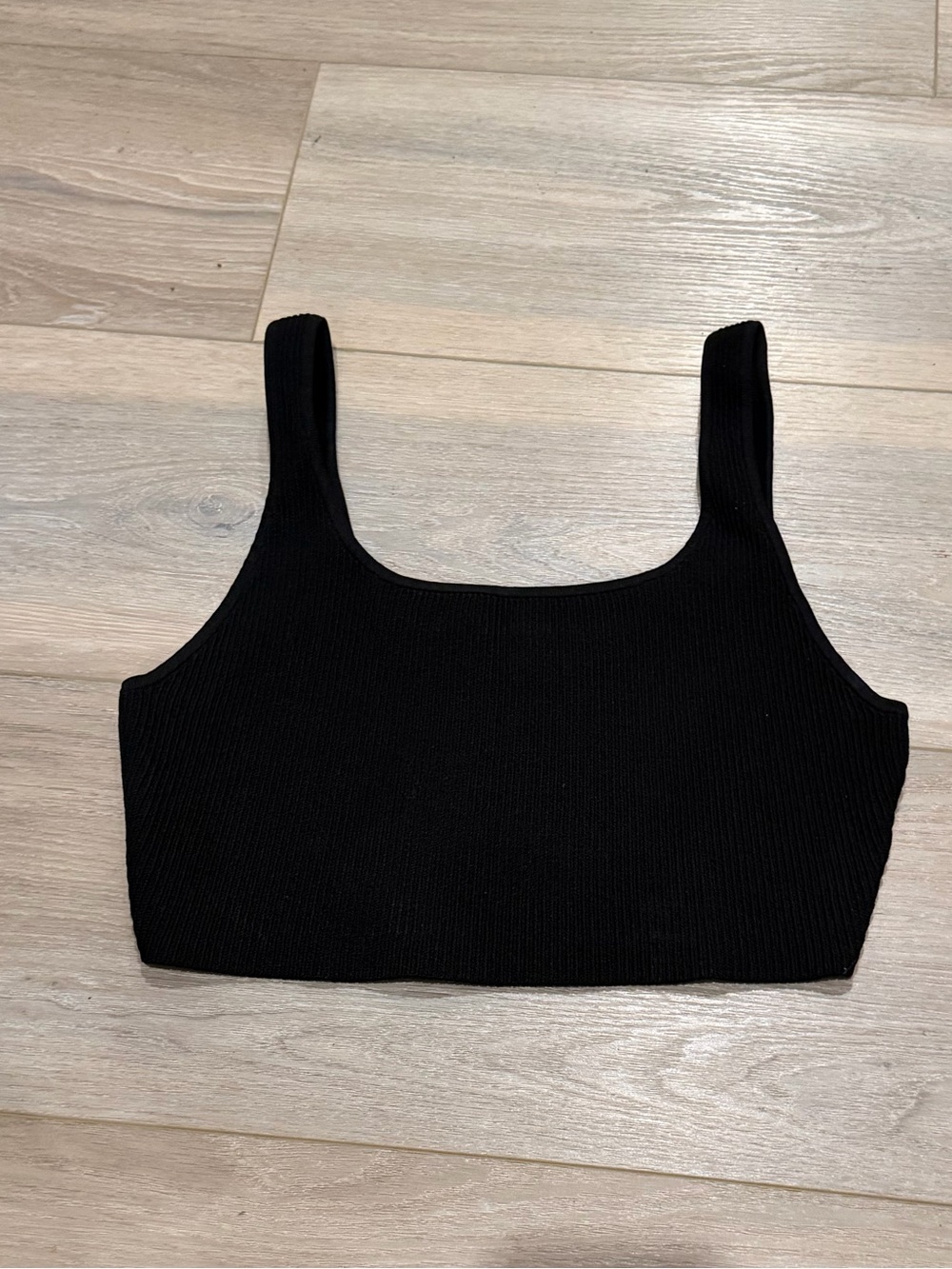 Babaton Black Ribbed Square-Neck Crop Tank